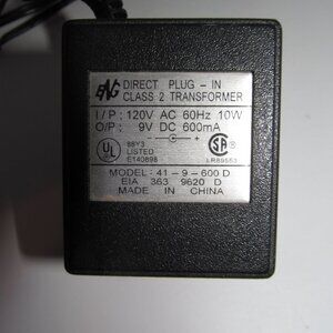 ENG AC Adapter Adaptor 120V AC 60Hz 10W 9v 600mA Charger Power Supply 41-9-600D